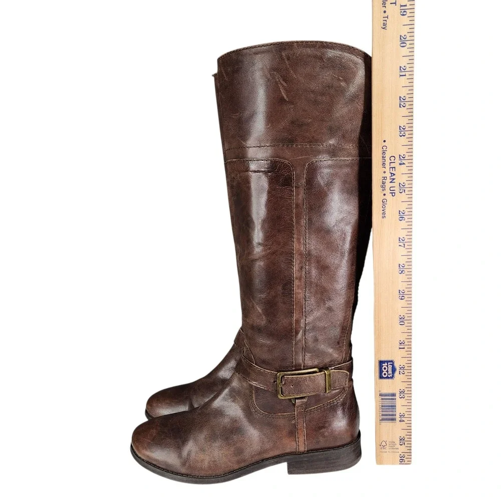 Marc Fisher Riding Boots 7M Women Stretch Zip Brown Leather Knee High Equestrian